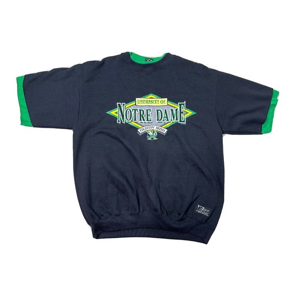 VTG 80s Notre Dame Fighting Irish Short Sleeve Sweatshirt Front Row Sz Lg RARE - Picture 1 of 9